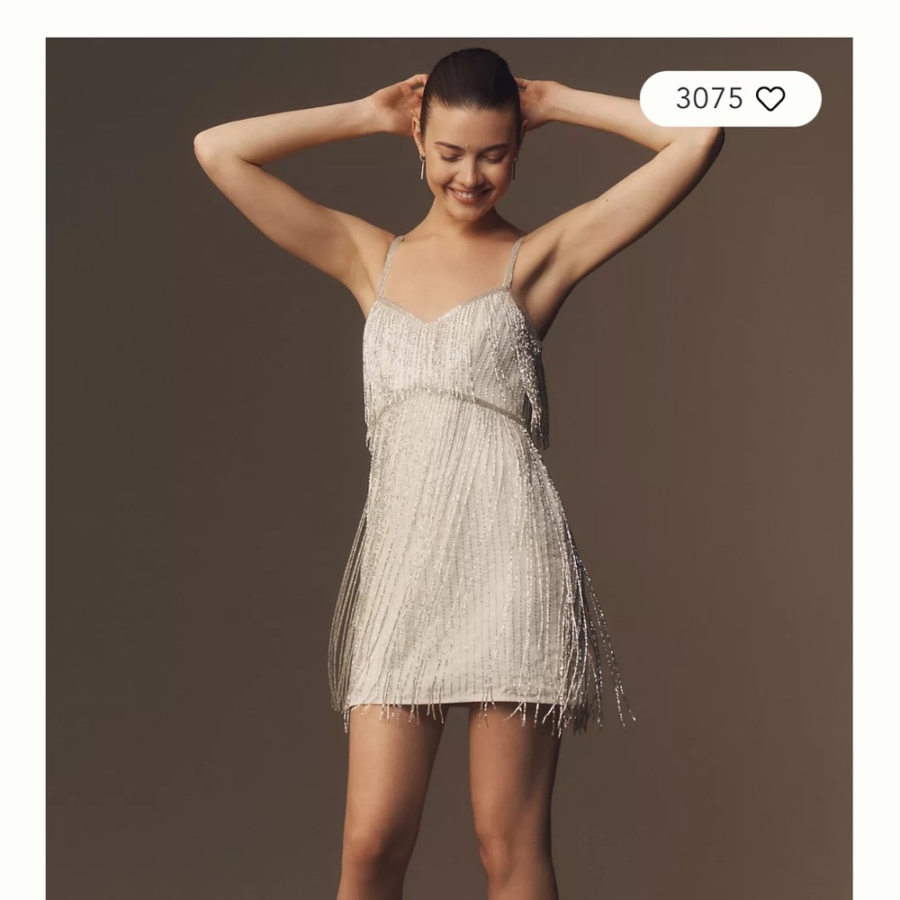 BHLDN Rhinestone Fringe Mini Dress Wedding Reception Second Look